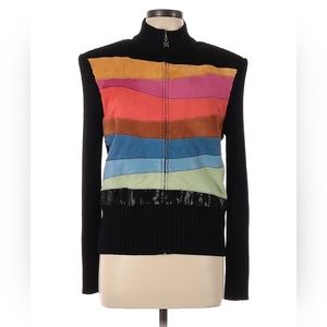 RARE Stunning 🤩 ST JOHN Wool Knit & Lamb Suede Leather jacket Full Zip Women L